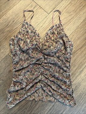 Bisou Bisou Floral Lace semi sheer Cami size small